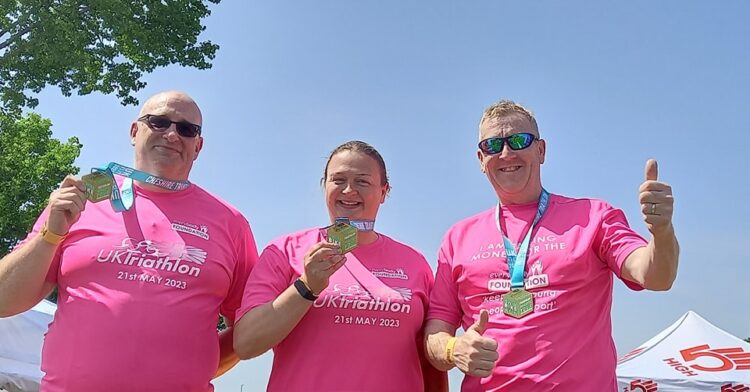 Three Everybody generous fundraisers volunteered participating in the Cheshire Triathlon