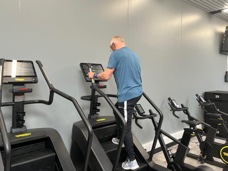 Barry using the new Stepper machine for the first time at Wilmslow Leisure Centre